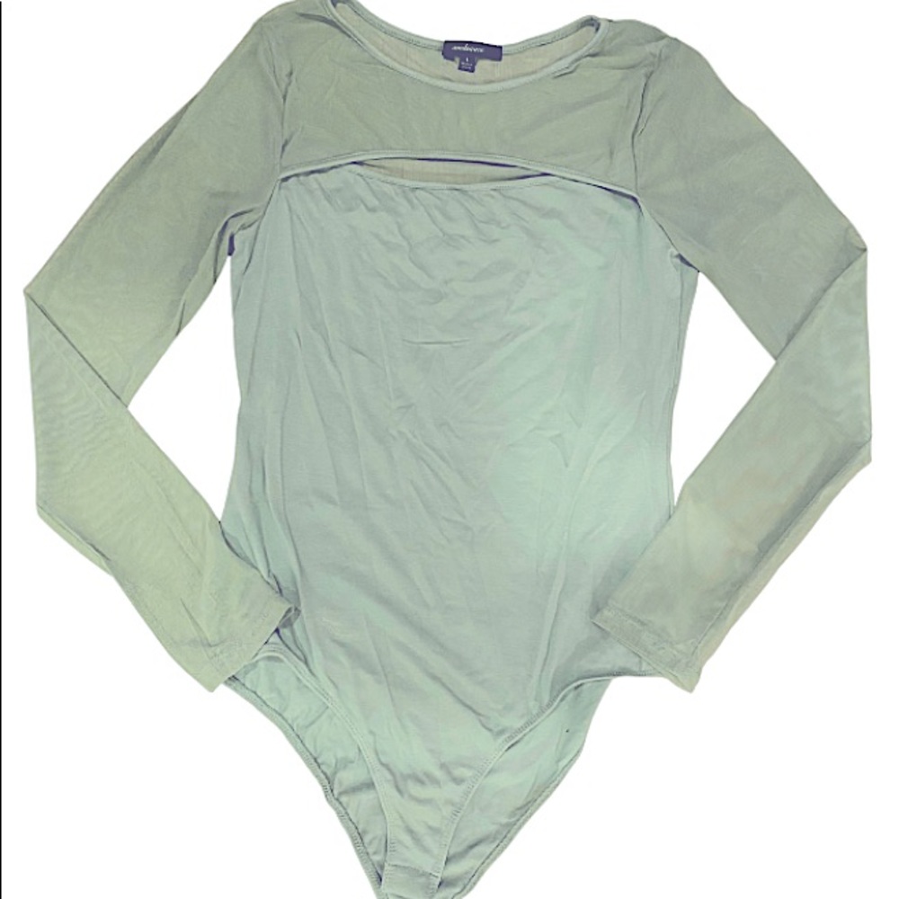 Mint Green Mesh Sleeves Bodysuit